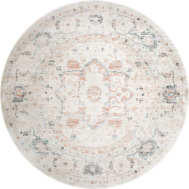 Ivory 7' 10 x 7' 10 Madeline Vintage Round Area Rug 100% Polypropylene Distressed Traditional Carpet for Classic Interior Home Design for Sale at Rug Engine