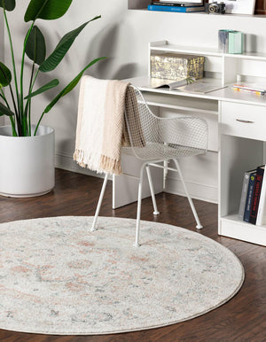 Ivory 3' x 3' Madeline Vintage Round Area Rug 100% Polypropylene Distressed Traditional Carpet for Classic Interior Home Design for Sale at Rug Engine