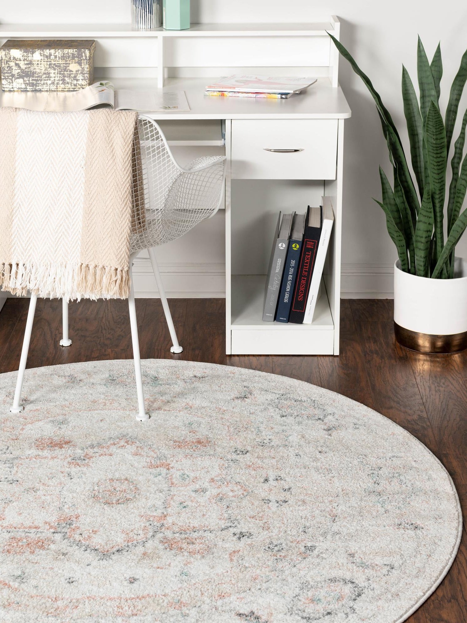 Ivory 4' 1 x 4' 1 Madeline Vintage Round Area Rug 100% Polypropylene Distressed Traditional Carpet for Classic Interior Home Design for Sale at Rug Engine