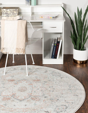 Ivory 7' 1 x 7' 1 Madeline Vintage Round Area Rug 100% Polypropylene Distressed Traditional Carpet for Classic Interior Home Design for Sale at Rug Engine