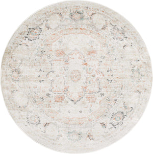 Ivory 5' 3 x 5' 3 Madeline Vintage Round Area Rug 100% Polypropylene Distressed Traditional Carpet for Classic Interior Home Design for Sale at Rug Engine