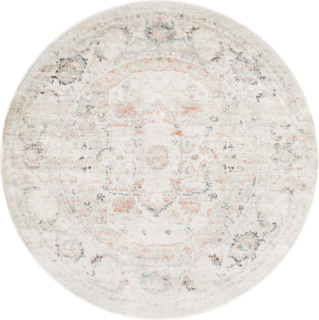 Ivory 5' 3 x 5' 3 Madeline Vintage Round Area Rug 100% Polypropylene Distressed Traditional Carpet for Classic Interior Home Design for Sale at Rug Engine