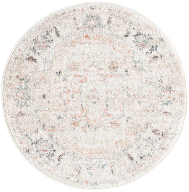 Ivory 3' x 3' Madeline Vintage Round Area Rug 100% Polypropylene Distressed Traditional Carpet for Classic Interior Home Design for Sale at Rug Engine