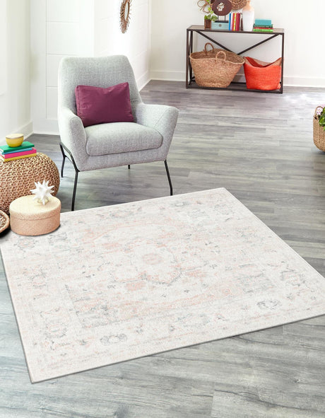 Ivory 7' 10 x 7' 10 Madeline Vintage Square Area Rug 100% Polypropylene Distressed Traditional Carpet for Classic Interior Home Design for Sale at Rug Engine
