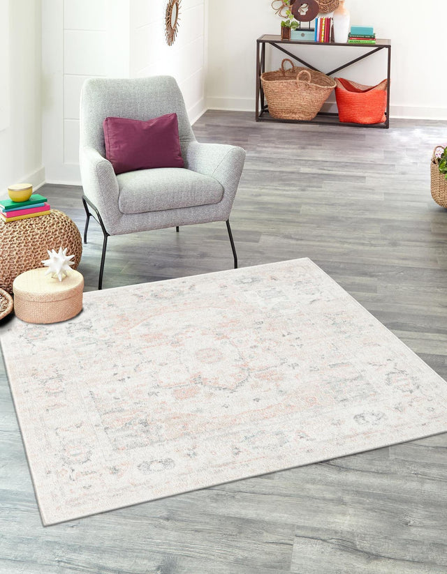 Ivory 7' 10 x 7' 10 Madeline Vintage Square Area Rug 100% Polypropylene Distressed Traditional Carpet for Classic Interior Home Design for Sale at Rug Engine