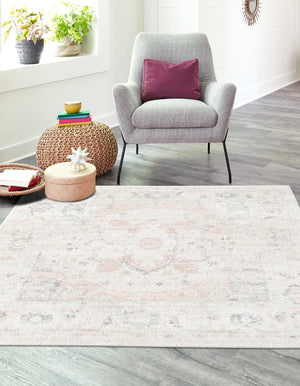 Ivory 7' 1 x 7' 1 Madeline Vintage Square Area Rug 100% Polypropylene Distressed Traditional Carpet for Classic Interior Home Design for Sale at Rug Engine