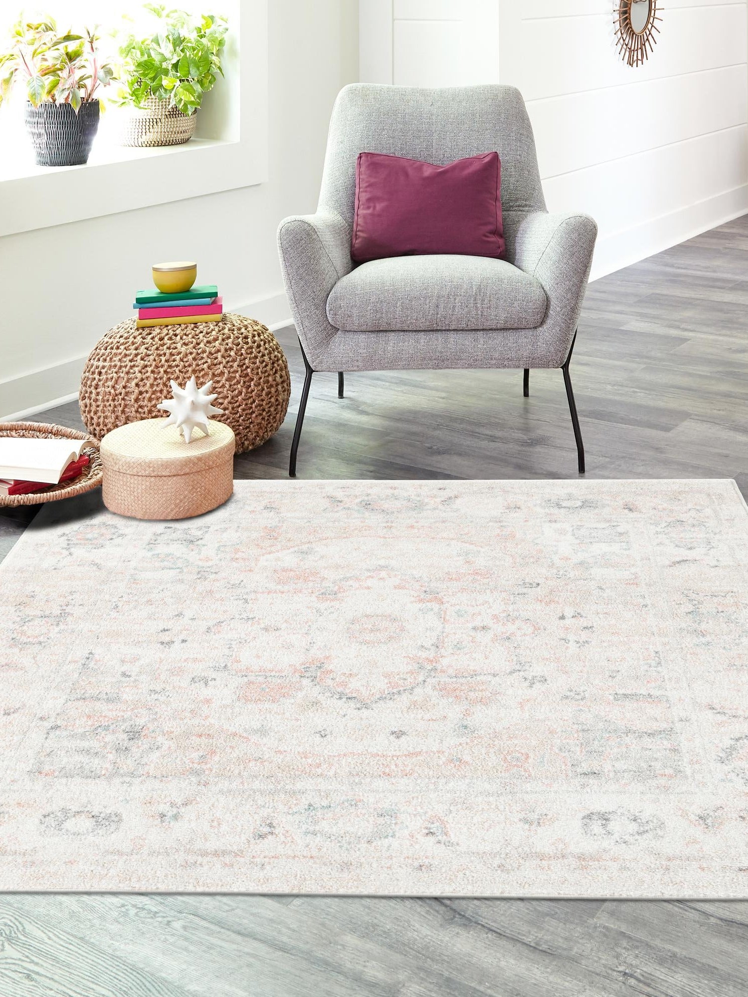 Ivory 7' 10 x 7' 10 Madeline Vintage Square Area Rug 100% Polypropylene Distressed Traditional Carpet for Classic Interior Home Design for Sale at Rug Engine