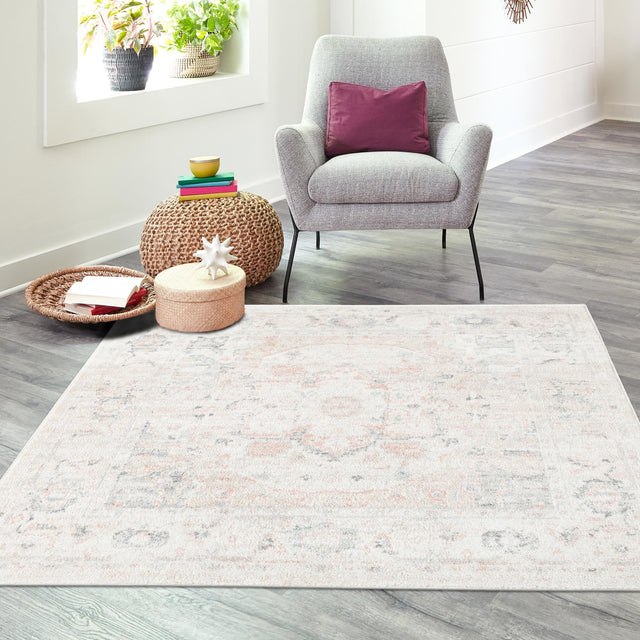 Ivory 4' x 4' Madeline Vintage Square Area Rug 100% Polypropylene Distressed Traditional Carpet for Classic Interior Home Design for Sale at Rug Engine