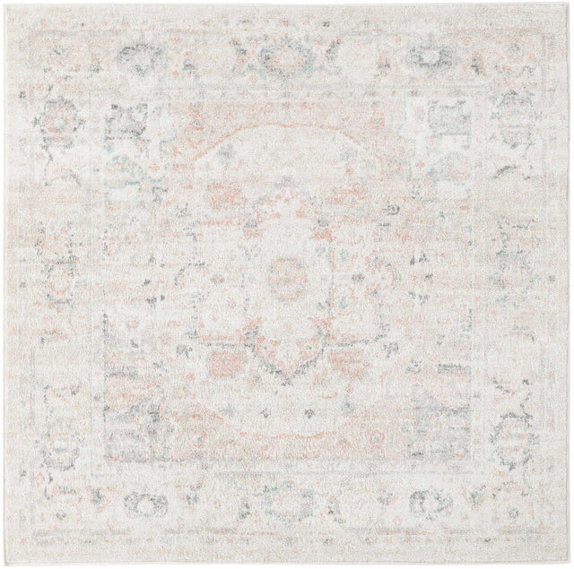 Ivory 5' 3 x 5' 3 Madeline Vintage Square Area Rug 100% Polypropylene Distressed Traditional Carpet for Classic Interior Home Design for Sale at Rug Engine