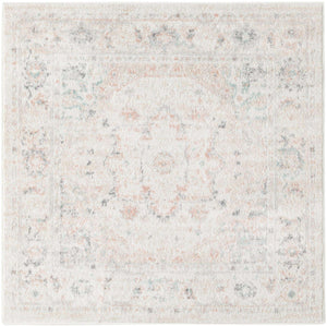 Ivory 4' x 4' Madeline Vintage Square Area Rug 100% Polypropylene Distressed Traditional Carpet for Classic Interior Home Design for Sale at Rug Engine