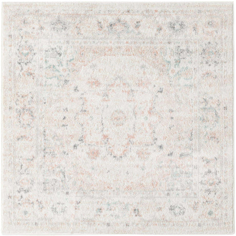 Ivory 4' x 4' Madeline Vintage Square Area Rug 100% Polypropylene Distressed Traditional Carpet for Classic Interior Home Design for Sale at Rug Engine