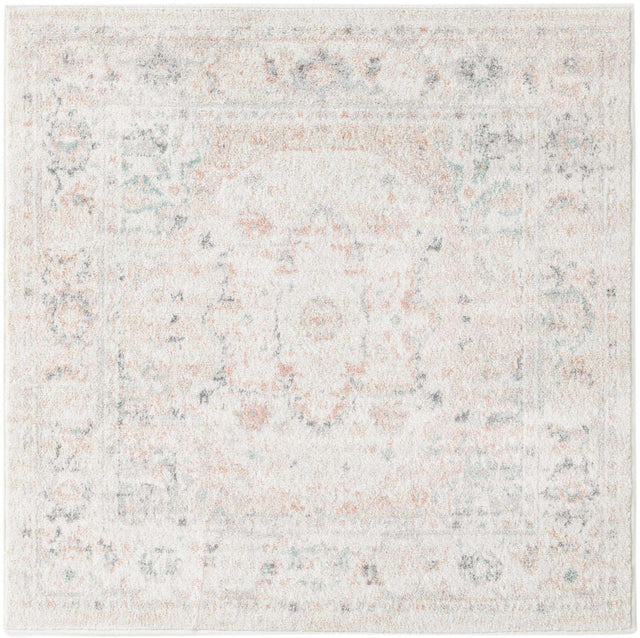 Ivory 4' x 4' Madeline Vintage Square Area Rug 100% Polypropylene Distressed Traditional Carpet for Classic Interior Home Design for Sale at Rug Engine