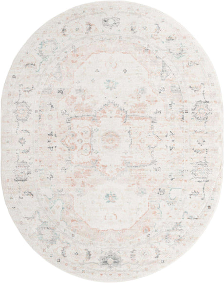 Ivory 7' 10 x 10' Madeline Vintage Oval Area Rug 100% Polypropylene Distressed Traditional Carpet for Classic Interior Home Design for Sale at Rug Engine