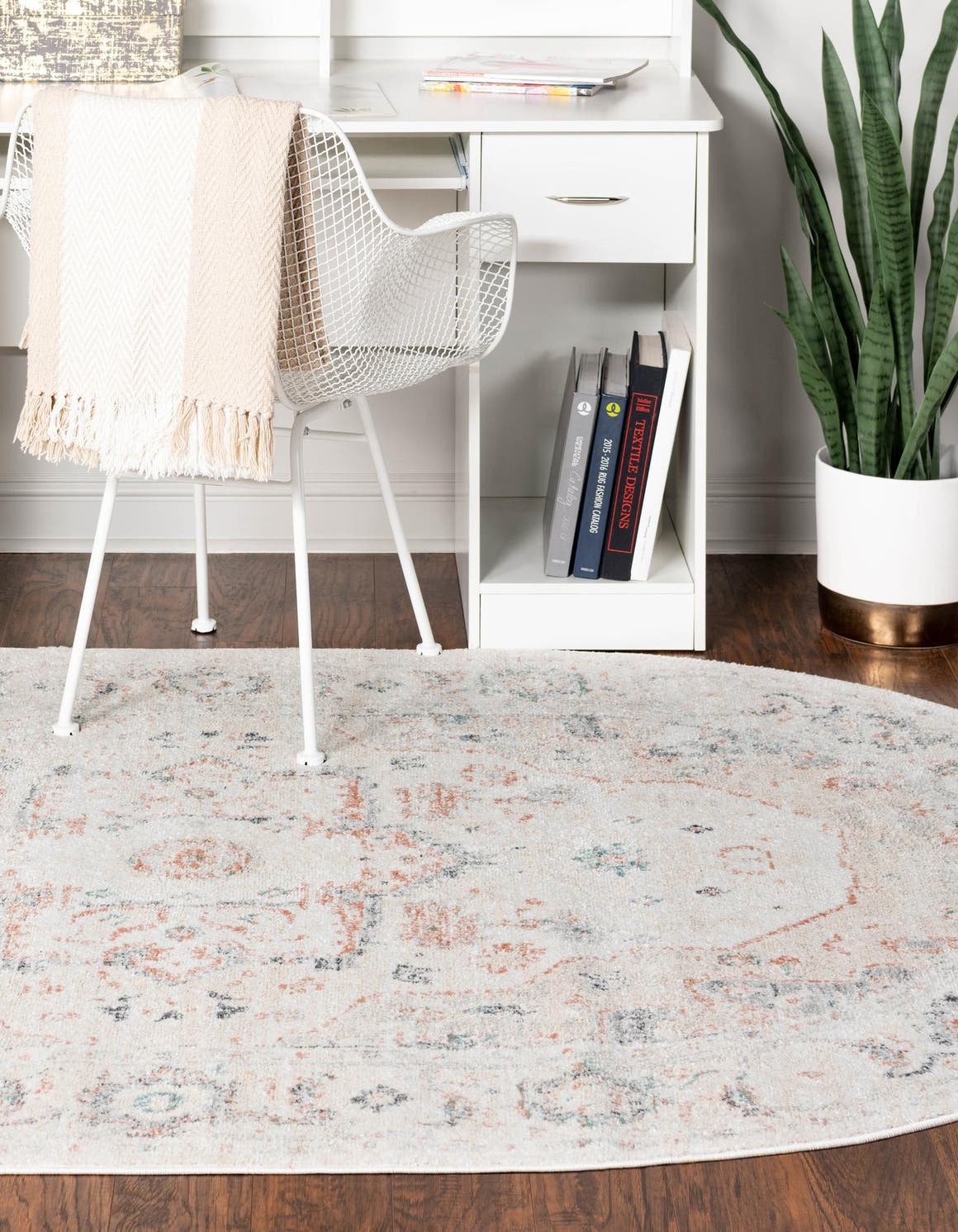 Ivory 7' 10 x 10' Madeline Vintage Oval Area Rug 100% Polypropylene Distressed Traditional Carpet for Classic Interior Home Design for Sale at Rug Engine