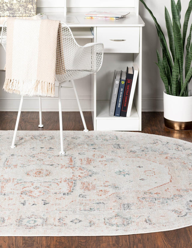 Ivory 7' 10 x 10' Madeline Vintage Oval Area Rug 100% Polypropylene Distressed Traditional Carpet for Classic Interior Home Design for Sale at Rug Engine