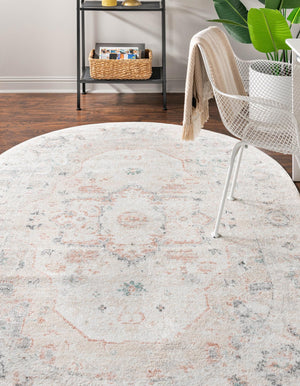 Ivory 7' 10 x 10' Madeline Vintage Oval Area Rug 100% Polypropylene Distressed Traditional Carpet for Classic Interior Home Design for Sale at Rug Engine