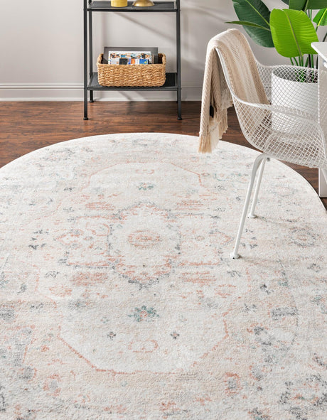 Ivory 7' 10 x 10' Madeline Vintage Oval Area Rug 100% Polypropylene Distressed Traditional Carpet for Classic Interior Home Design for Sale at Rug Engine