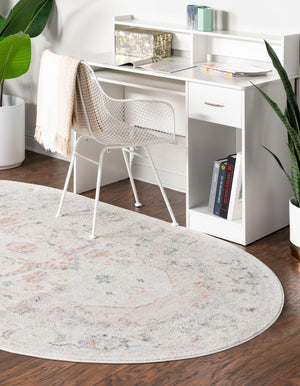 Ivory 7' 10 x 10' Madeline Vintage Oval Area Rug 100% Polypropylene Distressed Traditional Carpet for Classic Interior Home Design for Sale at Rug Engine