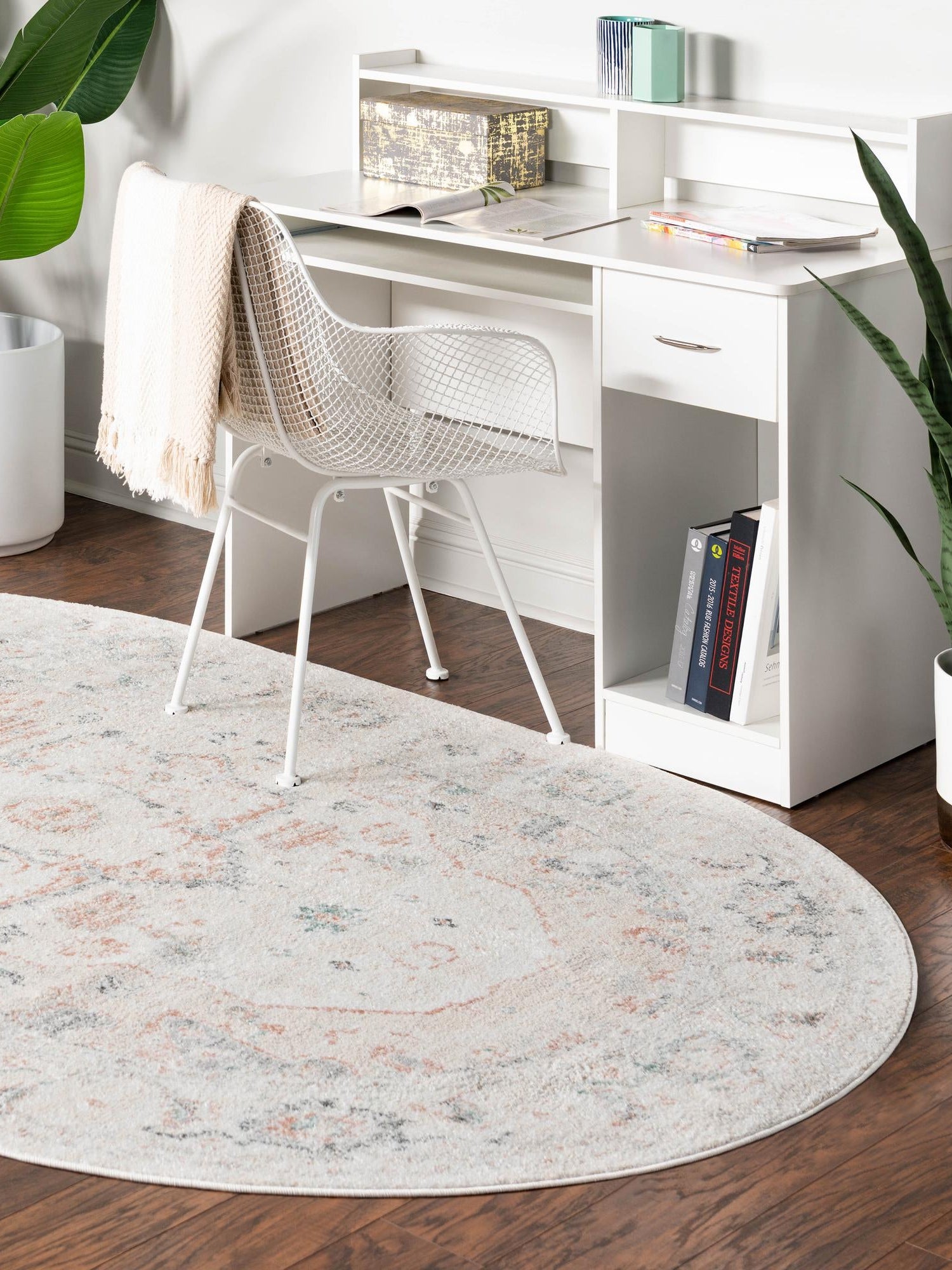 Ivory 4' x 6' Madeline Vintage Oval Area Rug 100% Polypropylene Distressed Traditional Carpet for Classic Interior Home Design for Sale at Rug Engine
