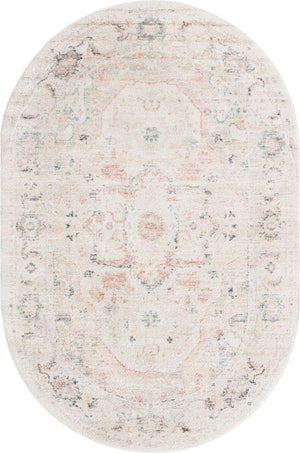 Ivory 5' 3 x 8' Madeline Vintage Oval Area Rug 100% Polypropylene Distressed Traditional Carpet for Classic Interior Home Design for Sale at Rug Engine
