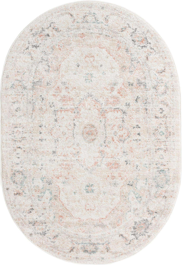 Ivory 4' x 6' Madeline Vintage Oval Area Rug 100% Polypropylene Distressed Traditional Carpet for Classic Interior Home Design for Sale at Rug Engine
