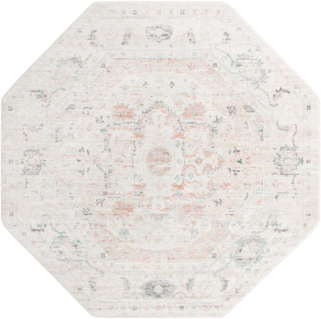 Ivory 7' 10 x 7' 10 Madeline Vintage Octagon Area Rug 100% Polypropylene Distressed Traditional Carpet for Classic Interior Home Design for Sale at Rug Engine