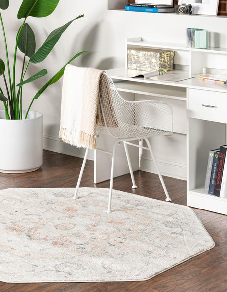 Ivory 5' 3 x 5' 3 Madeline Vintage Octagon Area Rug 100% Polypropylene Distressed Traditional Carpet for Classic Interior Home Design for Sale at Rug Engine