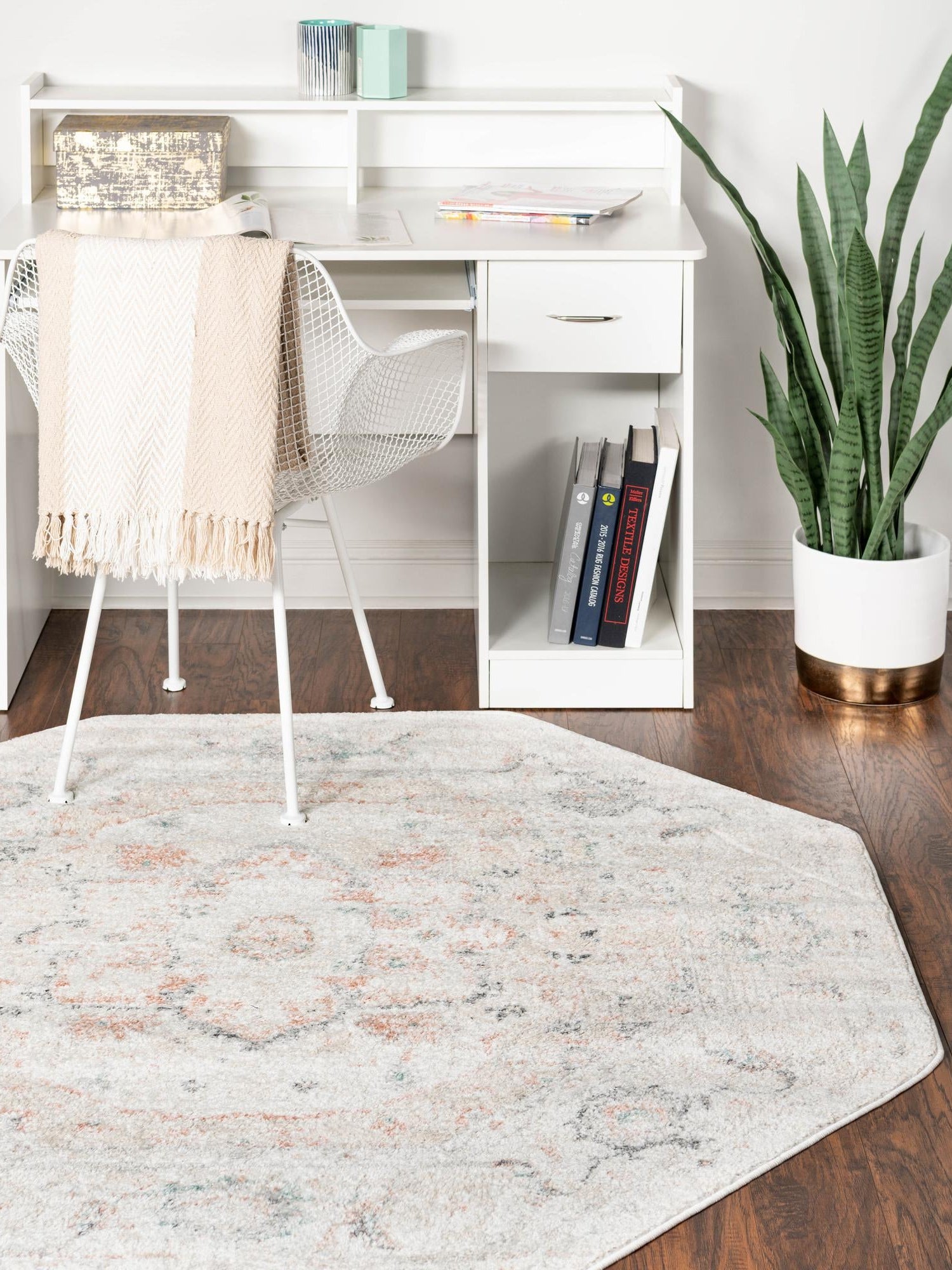 Ivory 5' 3 x 5' 3 Madeline Vintage Octagon Area Rug 100% Polypropylene Distressed Traditional Carpet for Classic Interior Home Design for Sale at Rug Engine