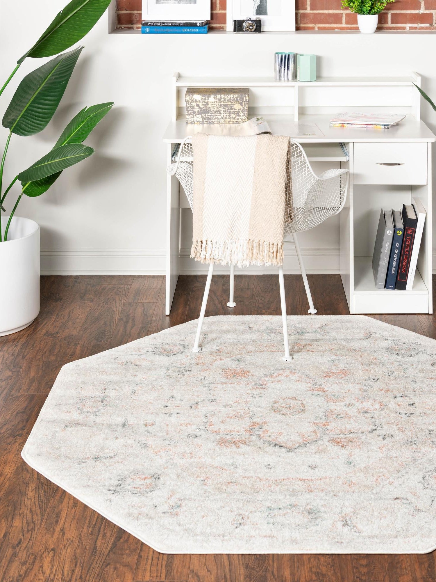 Ivory 5' 3 x 5' 3 Madeline Vintage Octagon Area Rug 100% Polypropylene Distressed Traditional Carpet for Classic Interior Home Design for Sale at Rug Engine