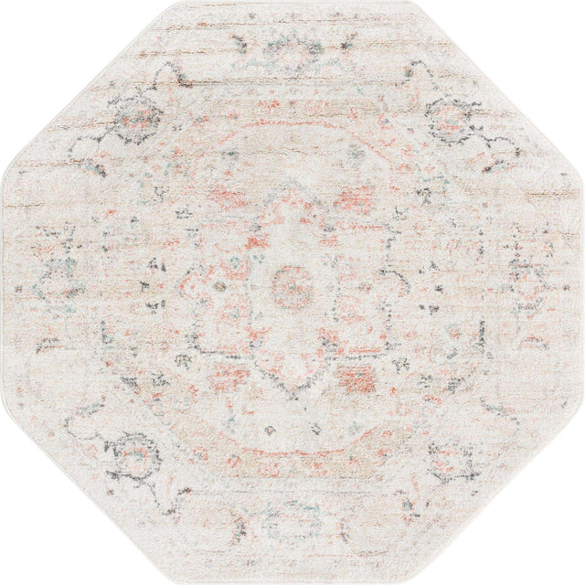 Ivory 5' 3 x 5' 3 Madeline Vintage Octagon Area Rug 100% Polypropylene Distressed Traditional Carpet for Classic Interior Home Design for Sale at Rug Engine