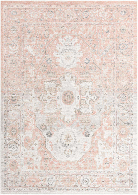 Rose Pink 7' x 10' Madeline Vintage Rectangle Area Rug 100% Polypropylene Distressed Traditional Carpet for Classic Interior Home Design for Sale at Rug Engine