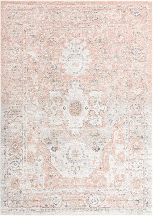 Rose Pink 7' x 10' Madeline Vintage Rectangle Area Rug 100% Polypropylene Distressed Traditional Carpet for Classic Interior Home Design for Sale at Rug Engine