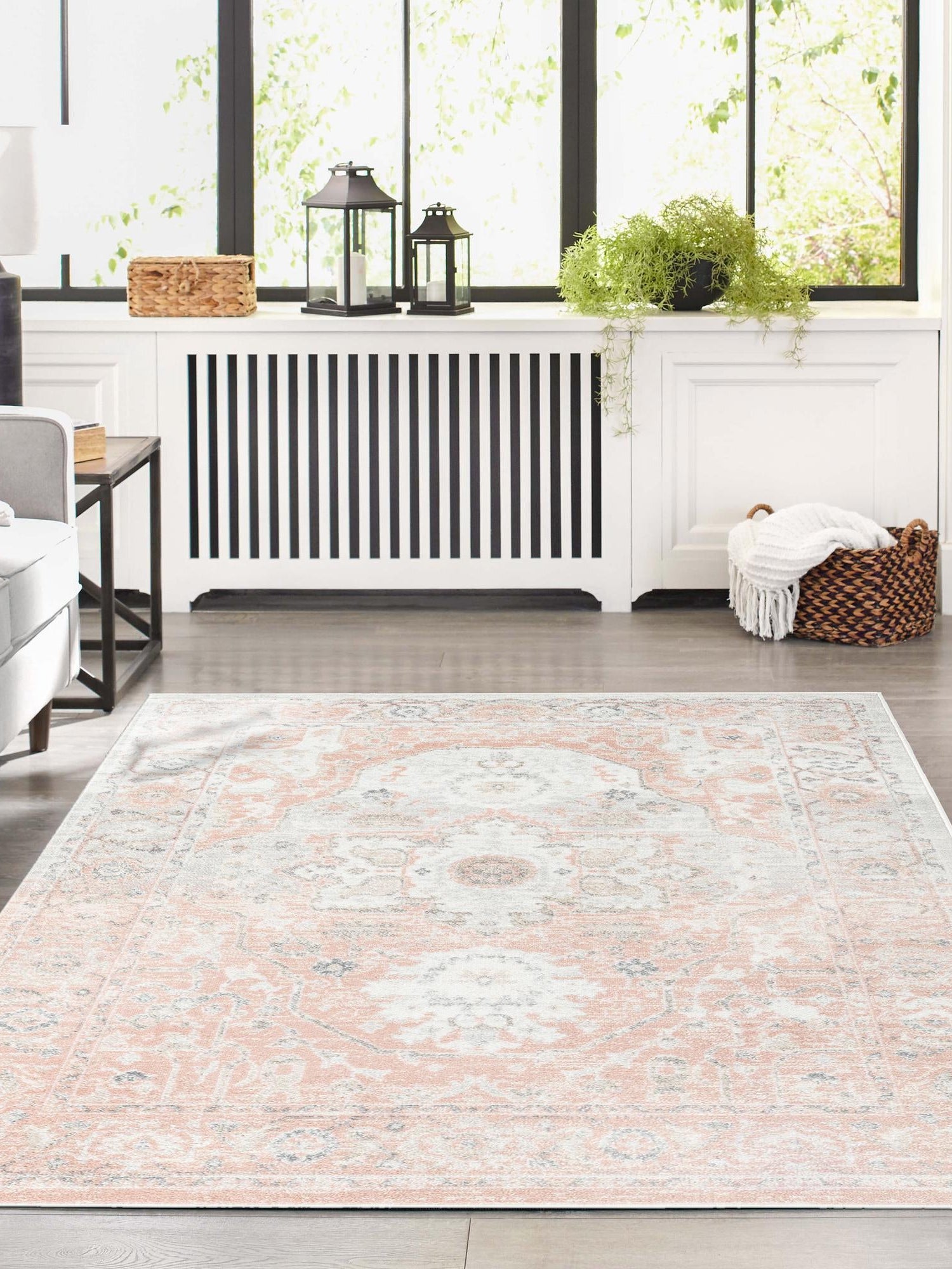 Rose Pink 7' 10 x 11' Madeline Vintage Rectangle Area Rug 100% Polypropylene Distressed Traditional Carpet for Classic Interior Home Design for Sale at Rug Engine