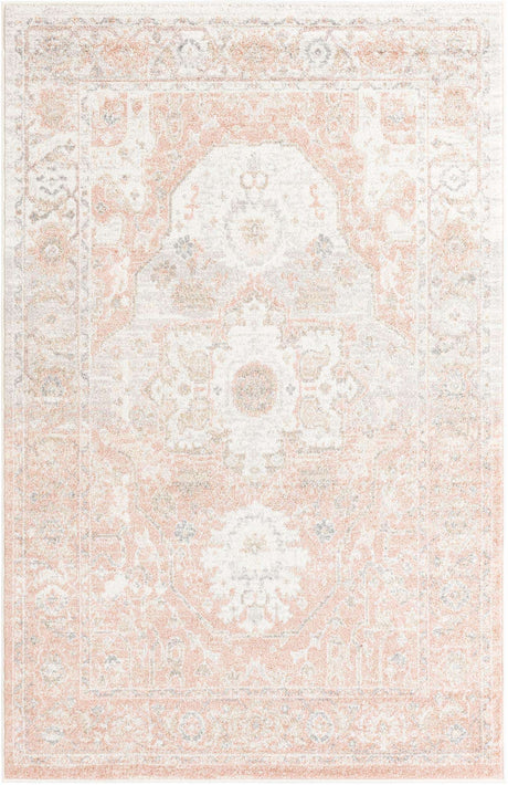 Rose Pink 5' 3 x 8' Madeline Vintage Rectangle Area Rug 100% Polypropylene Distressed Traditional Carpet for Classic Interior Home Design for Sale at Rug Engine