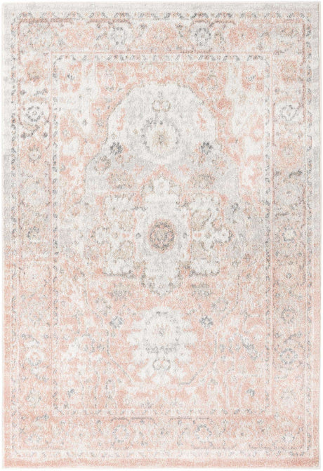 Rose Pink 4' x 6' Madeline Vintage Rectangle Area Rug 100% Polypropylene Distressed Traditional Carpet for Classic Interior Home Design for Sale at Rug Engine