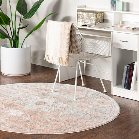 Rose Pink 7' 10 x 7' 10 Madeline Vintage Round Area Rug 100% Polypropylene Distressed Traditional Carpet for Classic Interior Home Design for Sale at Rug Engine