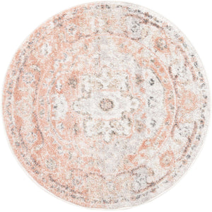 Rose Pink 3' x 3' Madeline Vintage Round Area Rug 100% Polypropylene Distressed Traditional Carpet for Classic Interior Home Design for Sale at Rug Engine