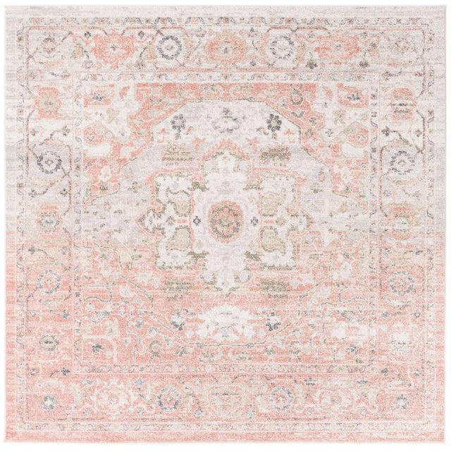 Rose Pink 7' 10 x 7' 10 Madeline Vintage Square Area Rug 100% Polypropylene Distressed Traditional Carpet for Classic Interior Home Design for Sale at Rug Engine