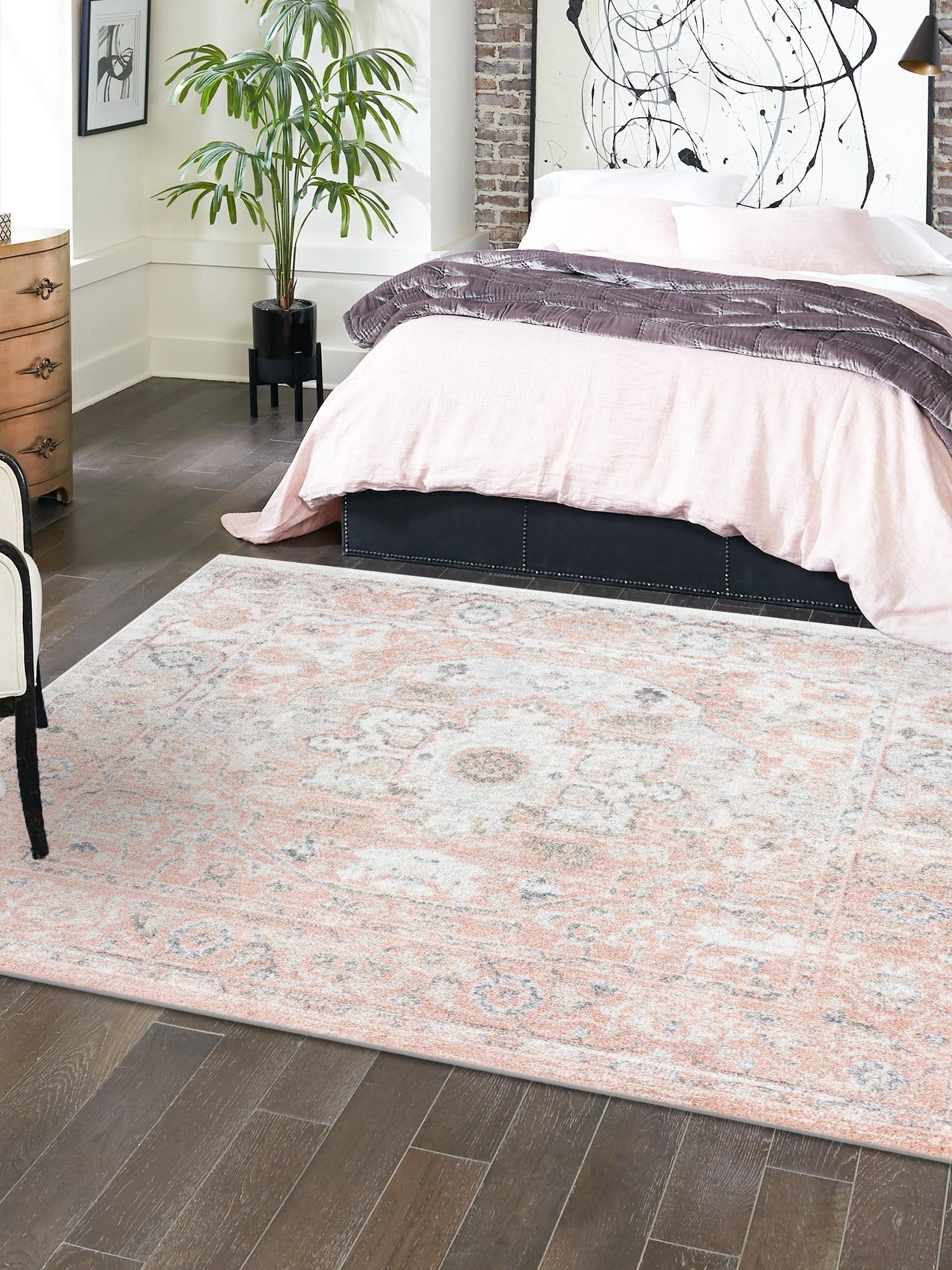 Rose Pink 7' 10 x 7' 10 Madeline Vintage Square Area Rug 100% Polypropylene Distressed Traditional Carpet for Classic Interior Home Design for Sale at Rug Engine