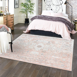 Rose Pink 7' 10 x 7' 10 Madeline Vintage Square Area Rug 100% Polypropylene Distressed Traditional Carpet for Classic Interior Home Design for Sale at Rug Engine