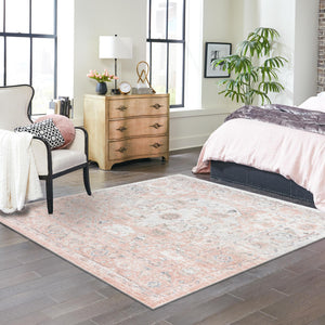Rose Pink 7' 10 x 7' 10 Madeline Vintage Square Area Rug 100% Polypropylene Distressed Traditional Carpet for Classic Interior Home Design for Sale at Rug Engine