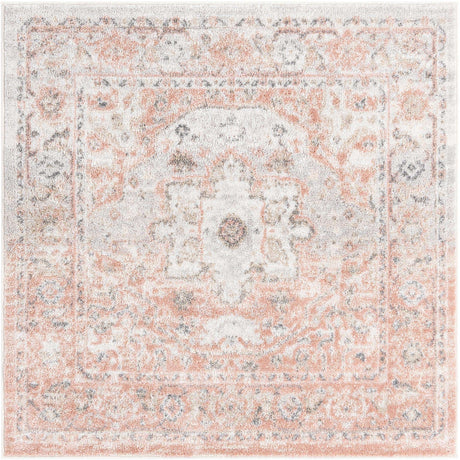 Rose Pink 4' x 4' Madeline Vintage Square Area Rug 100% Polypropylene Distressed Traditional Carpet for Classic Interior Home Design for Sale at Rug Engine