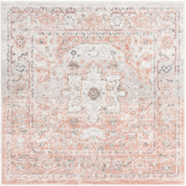 Rose Pink 4' x 4' Madeline Vintage Square Area Rug 100% Polypropylene Distressed Traditional Carpet for Classic Interior Home Design for Sale at Rug Engine