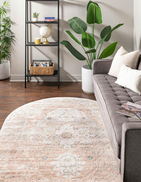 Rose Pink 6' 1 x 9' Madeline Vintage Oval Area Rug 100% Polypropylene Distressed Traditional Carpet for Classic Interior Home Design for Sale at Rug Engine
