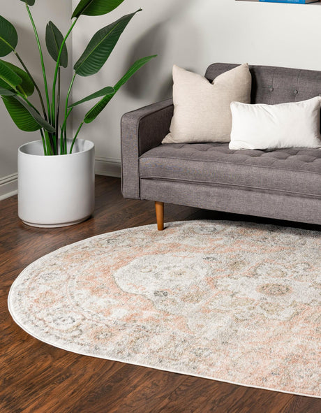 Rose Pink 6' 1 x 9' Madeline Vintage Oval Area Rug 100% Polypropylene Distressed Traditional Carpet for Classic Interior Home Design for Sale at Rug Engine
