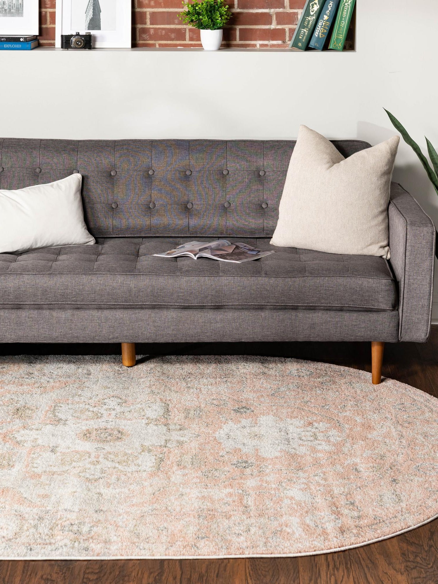 Rose Pink 5' 3 x 8' Madeline Vintage Oval Area Rug 100% Polypropylene Distressed Traditional Carpet for Classic Interior Home Design for Sale at Rug Engine