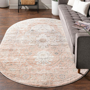 Rose Pink 7' 10 x 10' Madeline Vintage Oval Area Rug 100% Polypropylene Distressed Traditional Carpet for Classic Interior Home Design for Sale at Rug Engine