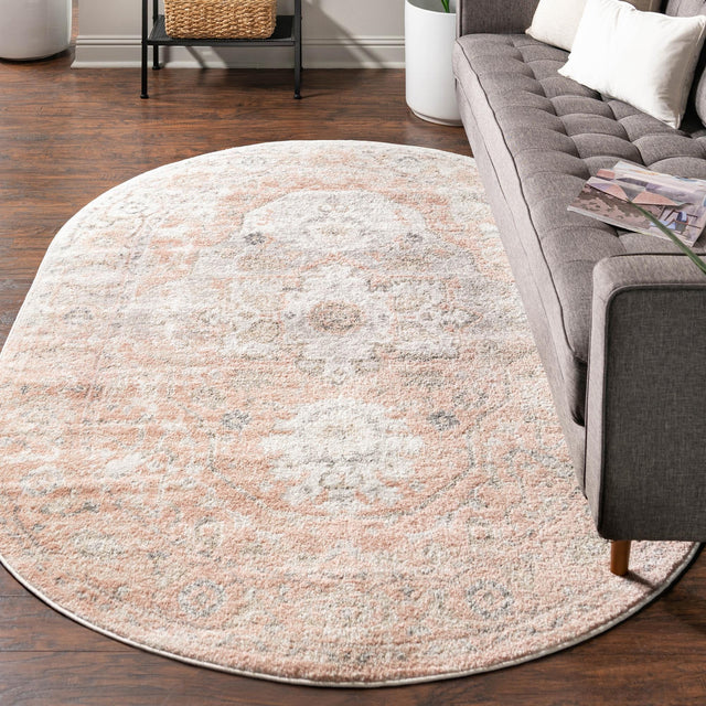 Rose Pink 7' 10 x 10' Madeline Vintage Oval Area Rug 100% Polypropylene Distressed Traditional Carpet for Classic Interior Home Design for Sale at Rug Engine