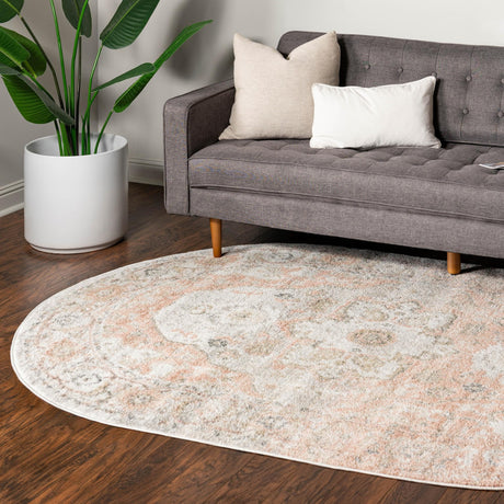 Rose Pink 7' 10 x 10' Madeline Vintage Oval Area Rug 100% Polypropylene Distressed Traditional Carpet for Classic Interior Home Design for Sale at Rug Engine