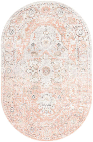 Rose Pink 5' 3 x 8' Madeline Vintage Oval Area Rug 100% Polypropylene Distressed Traditional Carpet for Classic Interior Home Design for Sale at Rug Engine